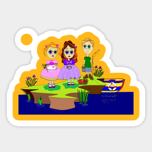 A Picnic by the Sea, Children in Vintage Cloths Sticker